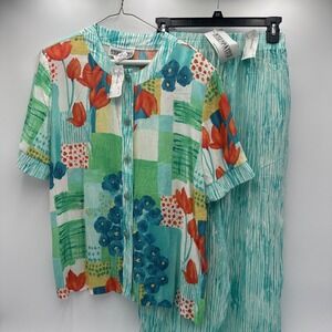 Vintage Peter Popovitch Striped Boho Floral pant top 2 piece set SizeM Vacay NWT